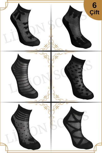 Limon Socks Women's Tulle Socks (6 Pairs) Patterned Perfumed Booties Socks
