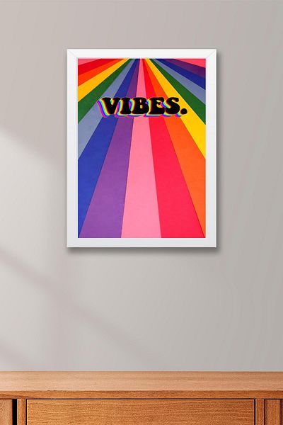 Saturn Vibes Rainbow Positive Energy Framed Painting - Pop Art Poster Painting