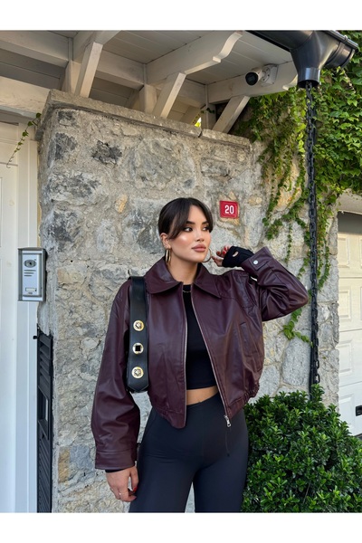 mekabutik Burgundy Bomber Leather Jacket