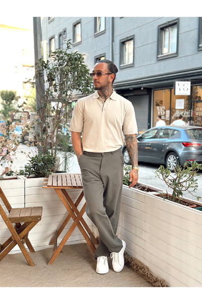 manch collection Basic Knitwear Polo Neck Cream