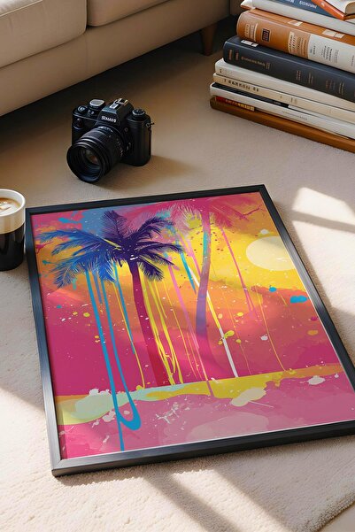 Saturn Tropical Sunset Pop Art Framed Painting - Pop Art Poster Painting