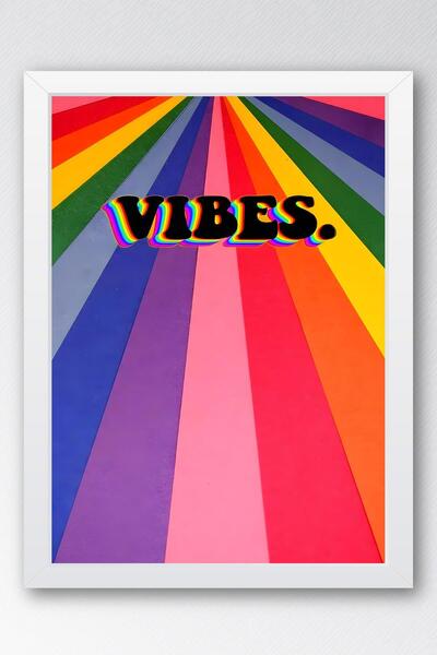 Saturn Vibes Rainbow Positive Energy Framed Painting - Pop Art Poster Painting