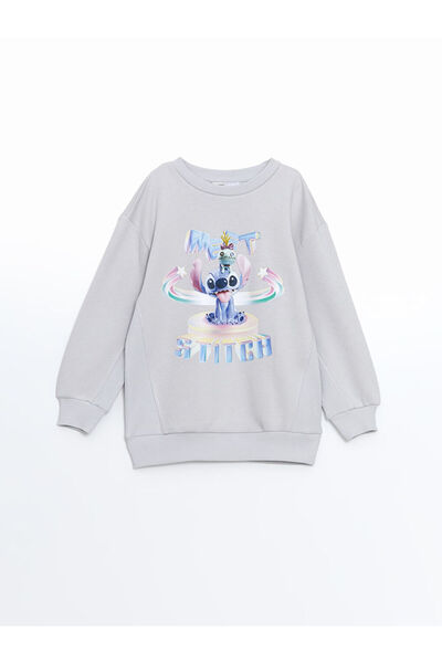 LC Waikiki Hanorac gros pentru fete, gri guler rotund Stitch cu imprimeu