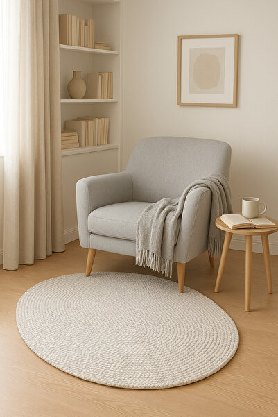Home Oval Saç Örgü Desenli Kaymaz Taban Dekoratif Halı Kilim Paspas
