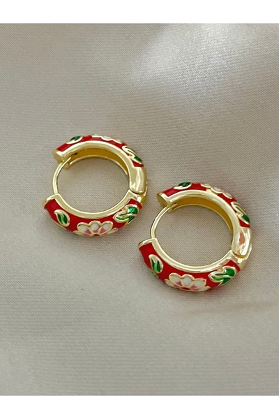 Twinssis Accessories Red Enamel Flower Hoop Earrings
