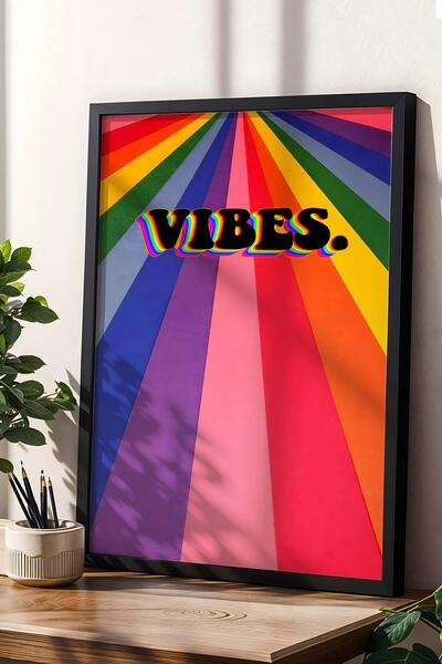 Saturn Vibes Rainbow Positive Energy Framed Painting - Pop Art Poster Painting