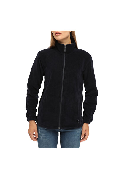 Bison Battle Kadın Lacivert Tam Fermuarlı Polar Ceket - İki Fermuarlı Cep, Ay...