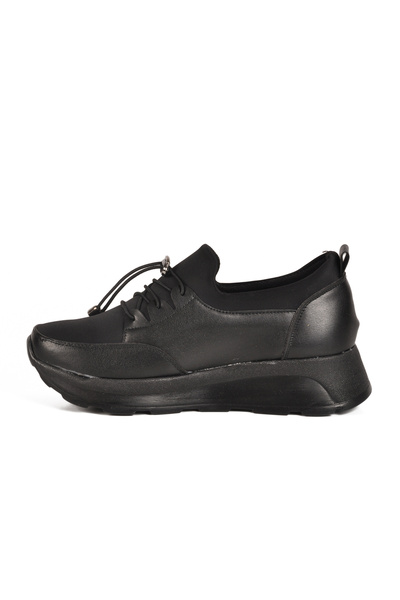 Aspor Black Lock Lace-Up Women's Casual Shoes