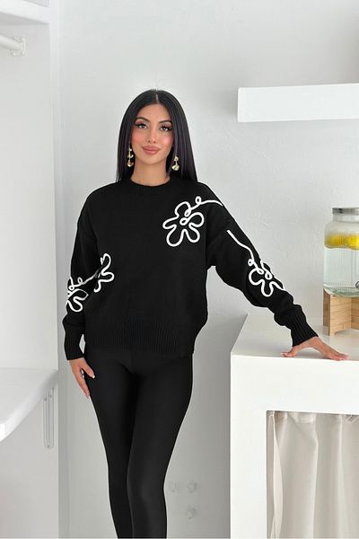 Noi Belis Soft Textured Pattern Embroidered Knitwear Sweater Aw25Kz0004