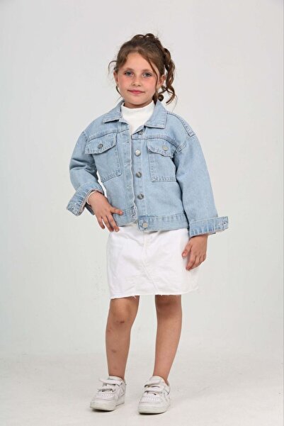 BEREKET BABY Kız Çocuk Açık Mavi Denim Kot Ceket – Cepli, Rahat Kesim 2-9 Yaş Bereket Baby