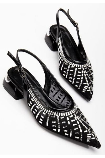 pabucmarketi Black Stone Women's Heeled Shoes
