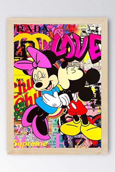 Saturn Minnie Mouse Mickey Mouse Çerçeveli Tablo - Print Money Serisi Poster Tablo