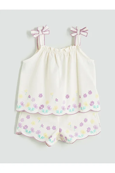 LC Waikiki New Season Square Collar Floral Girl's Blouse and Shorts Set of 2 - S5Gh93Z1