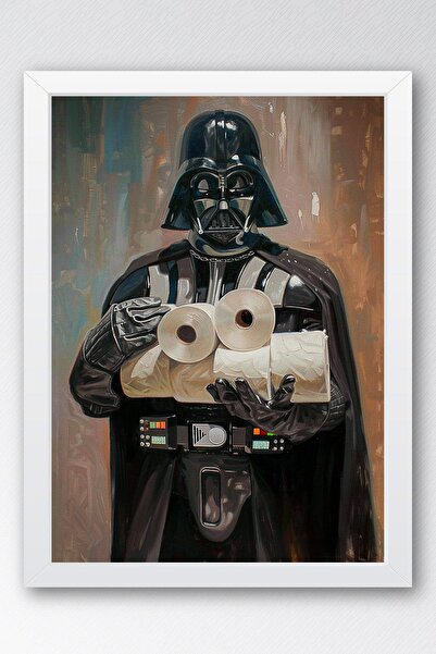 Saturn Darth Vader Holding Toilet Paper Framed Painting - Painting for Wc Toilet