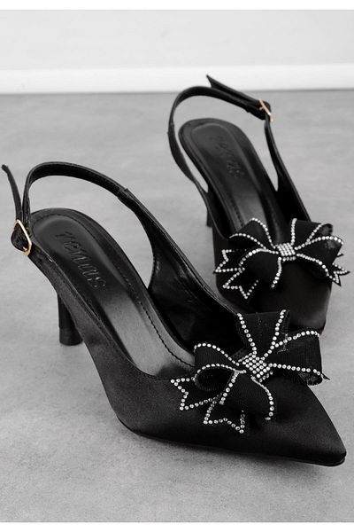 pabucmarketi Black Satin Women's Heeled Shoes