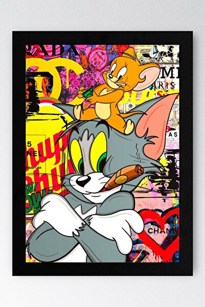 Saturn Tom and Jerry Framed Painting - Print Money Series Poster Painting