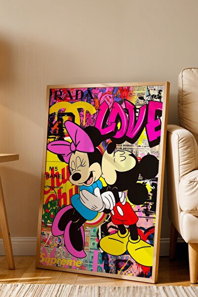 Saturn Minnie Mouse Mickey Mouse Çerçeveli Tablo - Print Money Serisi Poster Tablo