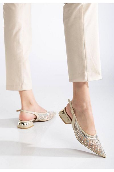 pabucmarketi Beige Stone Women's Heeled Shoes