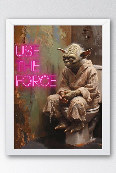 Saturn Yoda Use the Force Framed Painting - Star Wars Painting for Wc Toilet