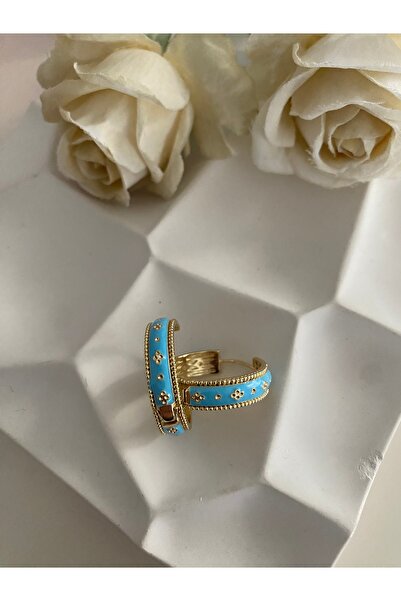 Dionme Mavi minik taş yonca detay halka küpe