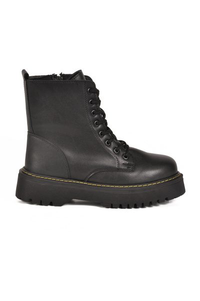 Aspor Black Lace-Up Zippered Women's Boots
