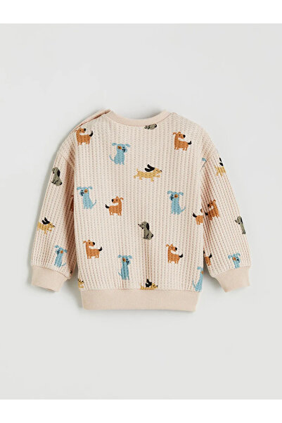 LC Waikiki Lcw Baby Beige Printed Baby Boy Sweatshirt and Trousers 2 Pcs