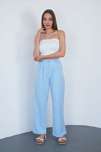 polle Kadın Bebe Mavisi Yüksek Bel Palazzo Pantolon