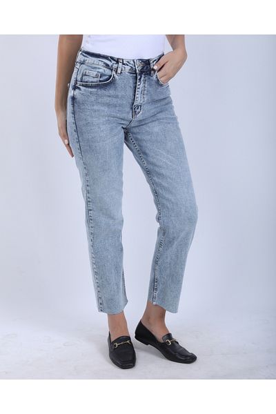 DEQ FASHION Women's Blue Cut Leg Boy Fit Jean Jeans