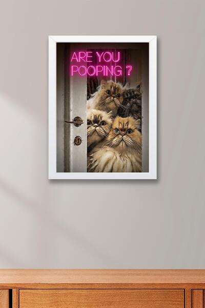 Saturn Are You Pooping Cats Framed Painting - Painting for Wc Toilet