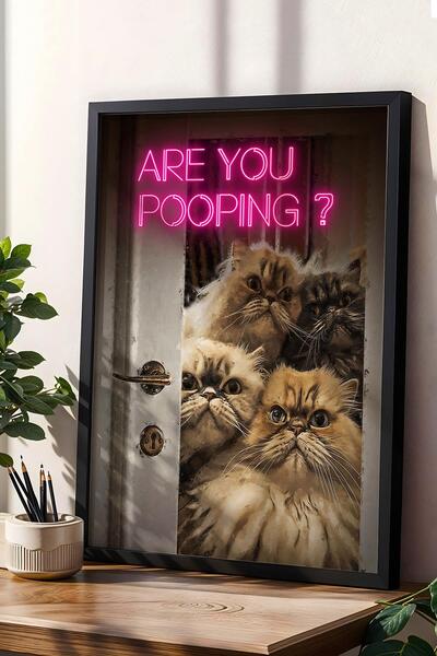 Saturn Are You Pooping Cats Framed Painting - Painting for Wc Toilet