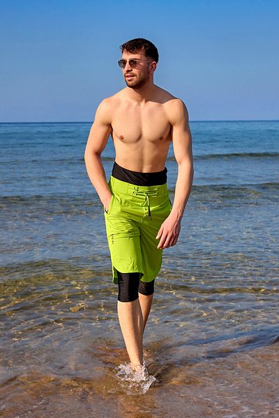Marina Neon Green Men's Shorts - Inner Leggings, Reflective Strip, Upf50+ Protection S2505-4