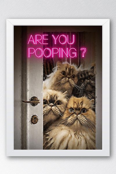 Saturn Are You Pooping Cats Framed Painting - Painting for Wc Toilet