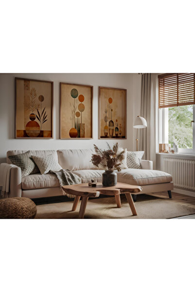 ARTCASTLE Set de 3 tablouri cu ramă din lemn Boho Abstrack
