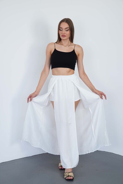 polle Fustă maxi albă elastică cu șliț dublu pentru femei, cu pantaloni scurți