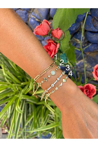 Vip 4Nolu Altın Kaplama Yıldız Ay Kalp Detaylı Bileklik Kararmaz 14K Renginde...