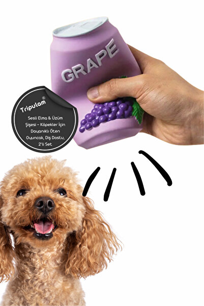 TRİPULAM Sesli Elma & Üzüm Şişesi – Köpekler İçin Dayanıklı Öten Oyuncak, Diş Dostu, 2’li Set