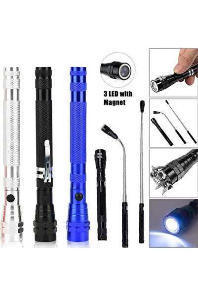 nelerbulurum PİLLİ MIKNATISLI 3 LEDLİ 360 DERECE DÖNER BAŞLIKLI UZAYAN EL FENERİ