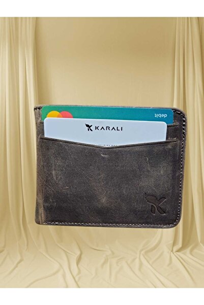 Karalı Deri ÜÇLÜ KARTLIK PARA BÖLMELİ MIKNATISLI ESKİTME KOYU KAHVE DOLARLIK