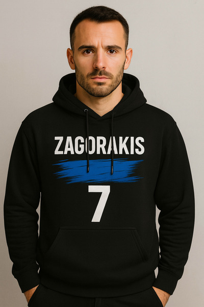 CLASSY.MODA Zagorakis 7 Hooded Sweatshirt – Greece Design 3 Thread Kangaroo Pocket Digital Print Hoodie