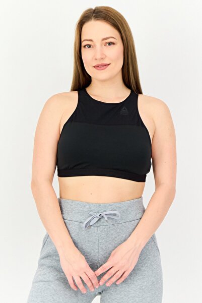 Reebok حمالة صدر رياضية مبطنة بشعار العلامة التجارية للنساء، باللون الأسود