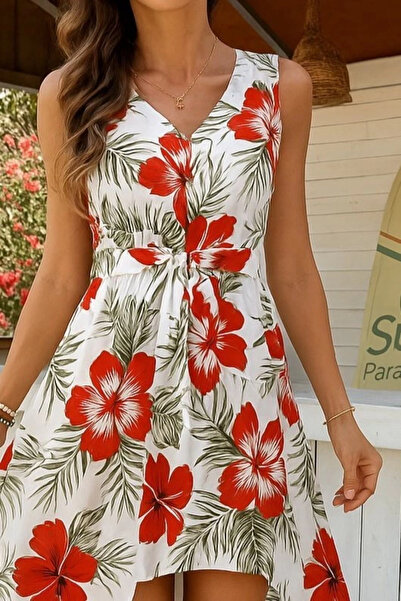 MODA Women's sleeveless v neck patterned single jersey jumpsuit dress