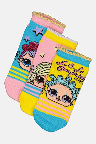 L.O.L. SURPRISE Kids Girl 3 Pairs Graphic Pattern Crew Socks, Multicolor