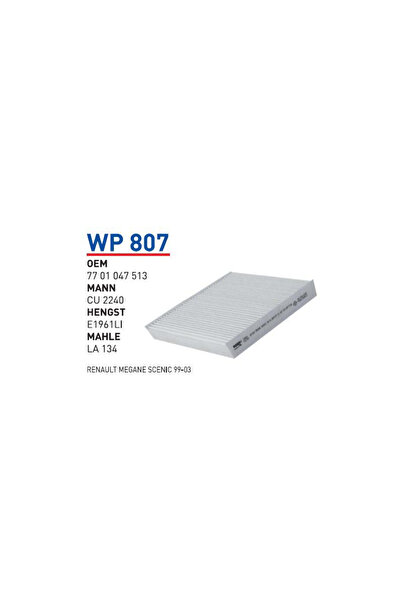 Wp807 Oem 77010475133 Renault megane scenıc 99-03 Otomobil polen filtre pollen filter