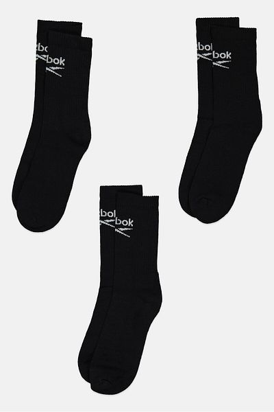 Reebok Men 3 Pairs Brand Logo Crew Socks, Black