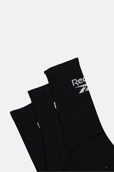 Reebok Men 3 Pairs Brand Logo Crew Socks, Black