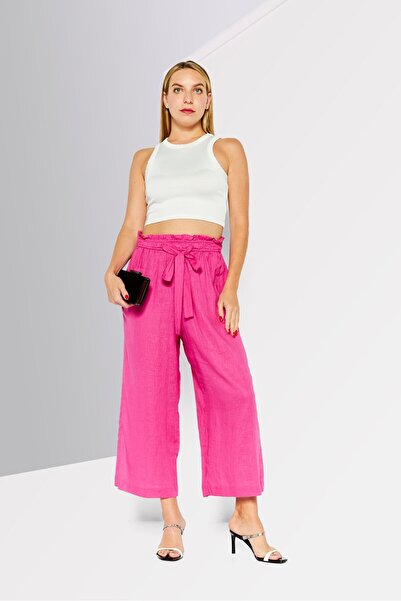 Michael Kors Women Tie Pocketed Paperbag Waist Cropped Pants, Cerise