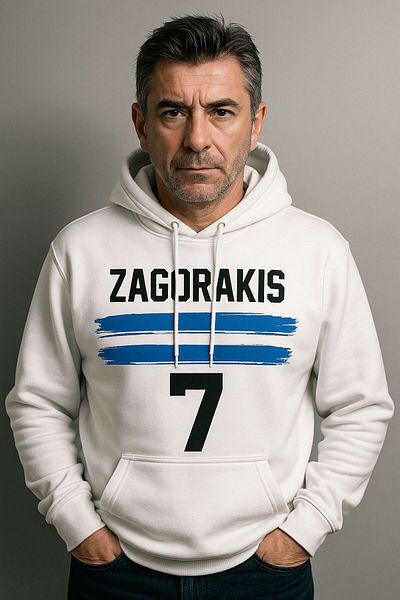 CLASSY.MODA Zagorakis 7 Hooded Sweatshirt – Greece Player Hoodie Kangaroo Pocket 3 Thread Digital Print