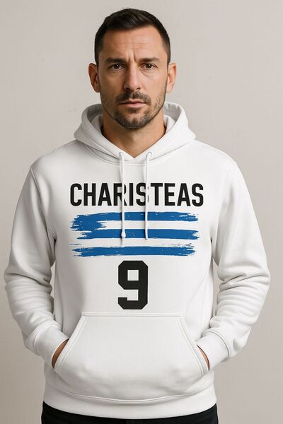 CLASSY.MODA Charisteas 9 Hooded Sweatshirt – Greek Myth Striker Hoodie 3 Thread Digital Print with Kangaroo Pocket