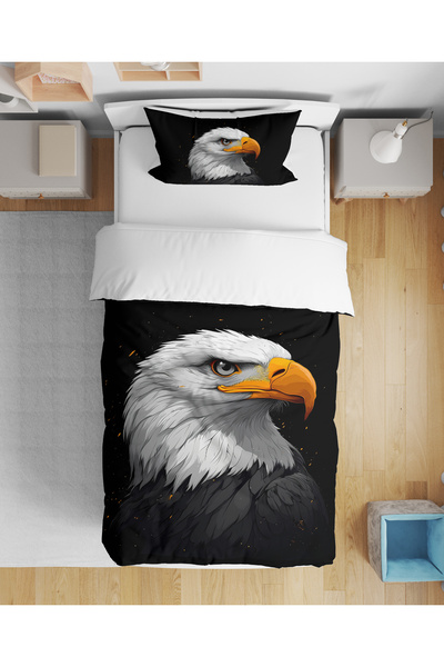 Erays Home Black Eagle Eagle Patterned 3D Printed Single Young Boy Duvet Cover Set