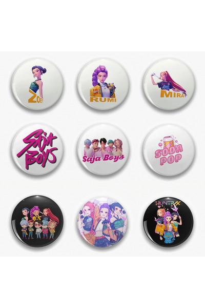 rebelberi K-Pop Hunters İblis Avcıları HUNTR/X Saja Boys 9 Adet Paket Rozet